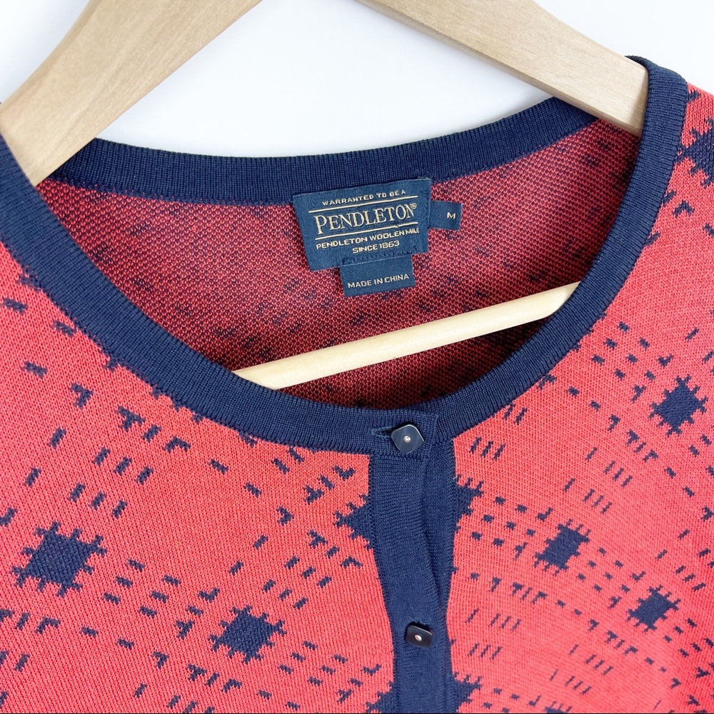 Pendleton Red Navy Printed Silk Cardigan - image 3